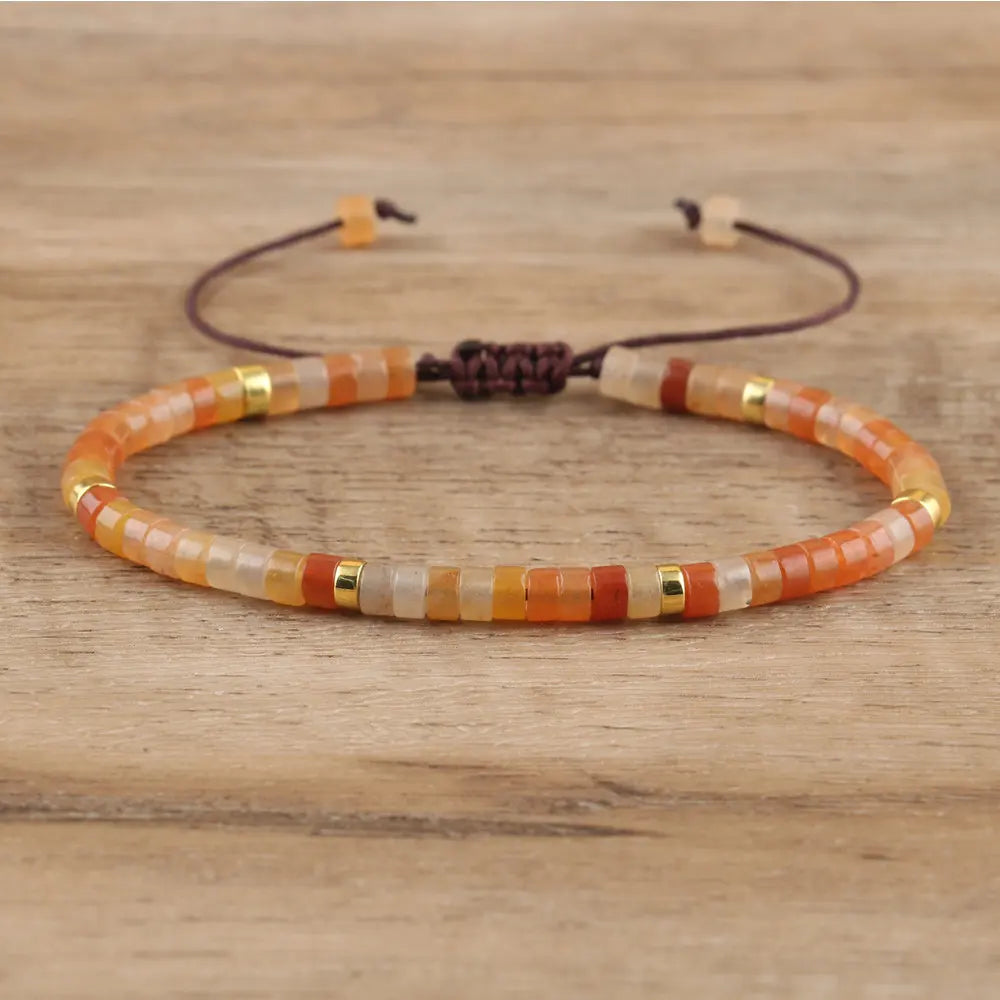 Adjustable Rope Bracelet with Natural Stone Beads - Large Selection