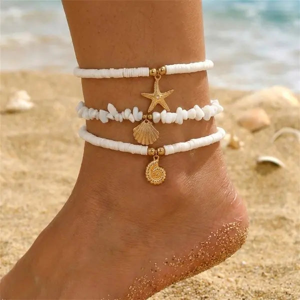 Bohemia Multilayer Rice Bead Starfish Summer Anklet - Choose Yours