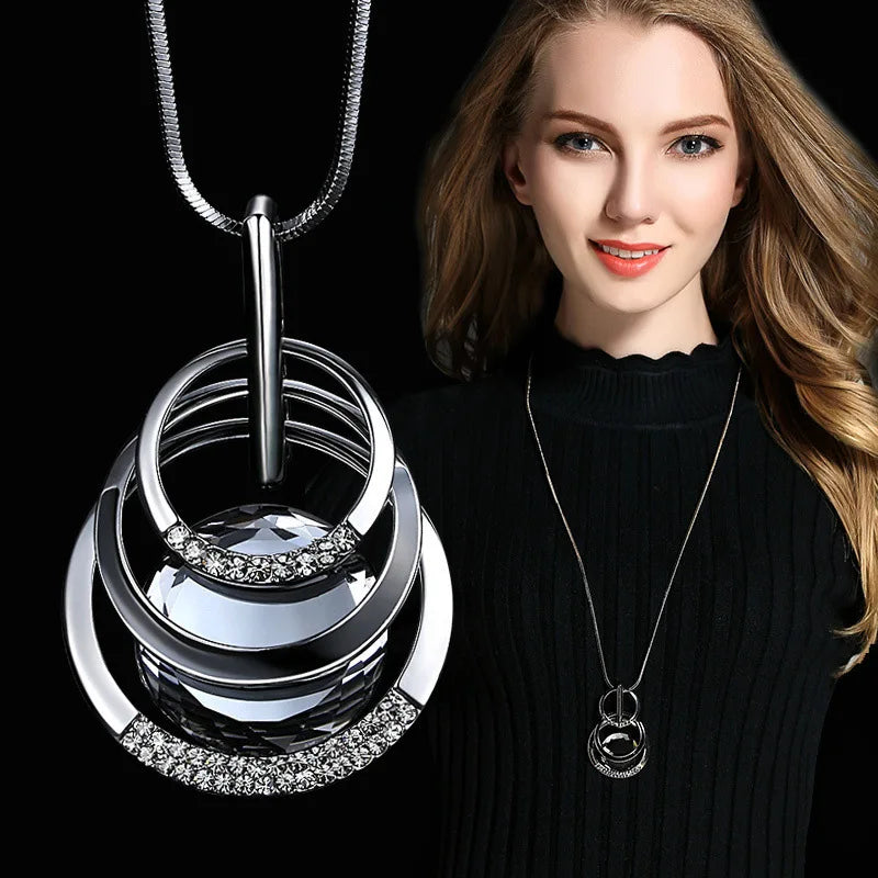 Bold Long Statement Necklace with Oversized Crystal Pendant - Choose Yours