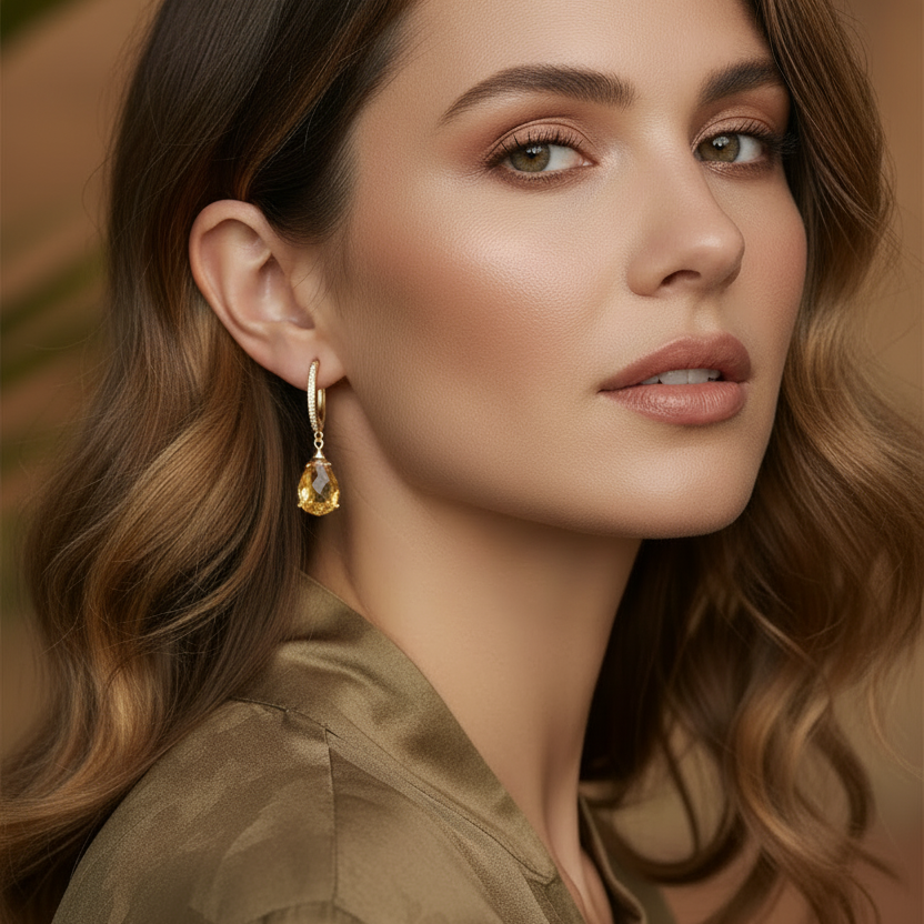 Rose Gold-Plated Copper Drop Earrings with Natural Zircon Stones