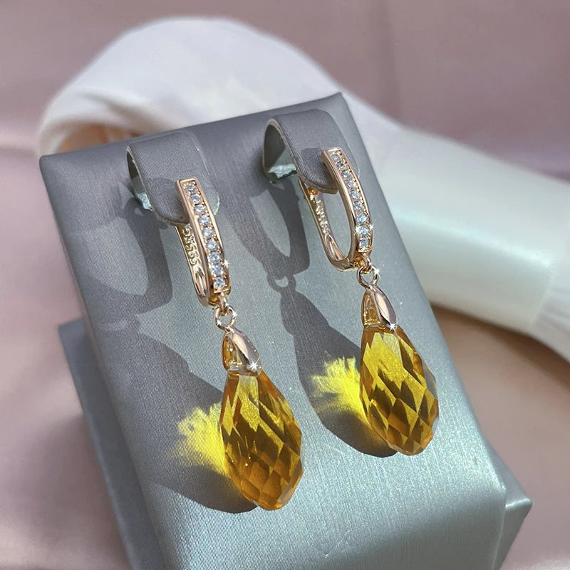 Rose Gold-Plated Copper Drop Earrings with Natural Zircon Stones