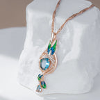 14K Rose Gold Plated Copper Peacock Pendant Necklace with Blue Natural Zircon