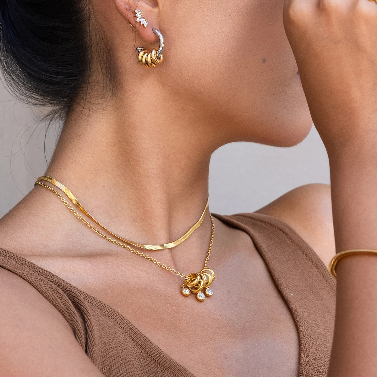 Modern 18K Gold Plated Three-Stone Rhinestone Necklace