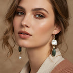 Asymmetric Earrings with Labradorite & Green Gemstone in Zinc Alloy