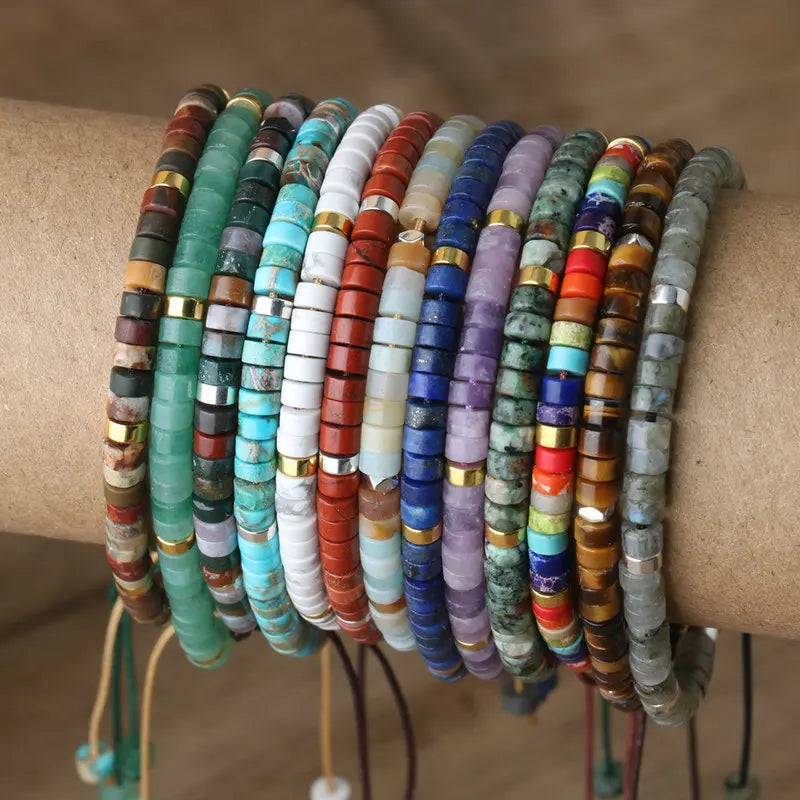 Adjustable Rope Bracelet with Natural Stone Beads - Large Selection