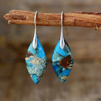 Bohemia Gold Plated Multicolored Natural Stone Leaf Drop Earrings