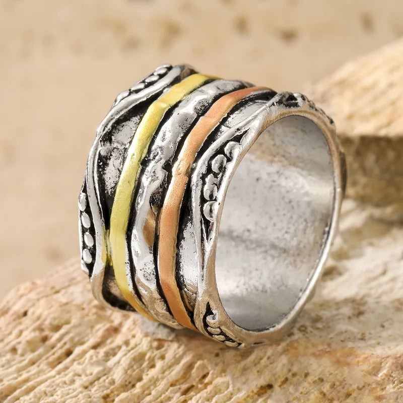 Multicolor Vintage Boho Ring – Unisex Textured Statement Band