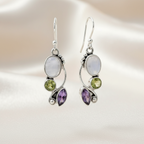 Bohemian Dangle Earrings with Purple, Brown & White Zircon Accents