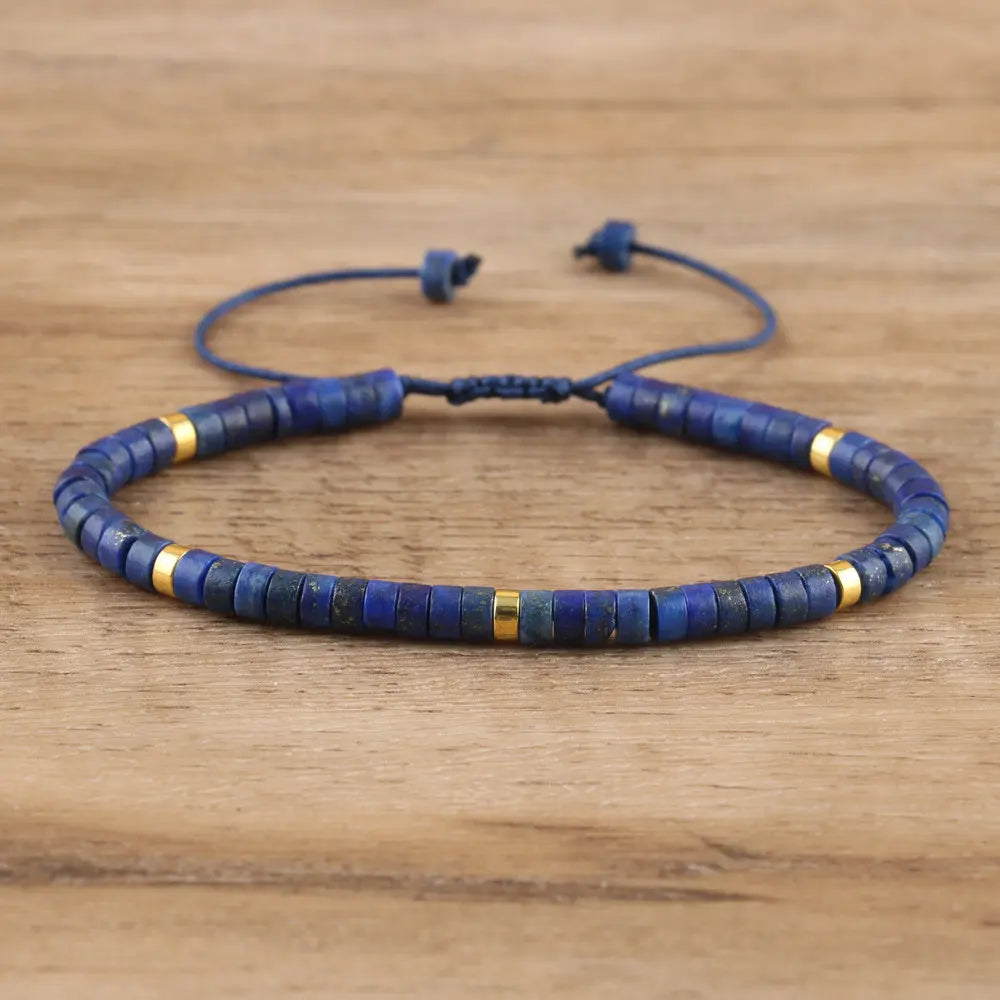 Adjustable Rope Bracelet with Natural Stone Beads - Large Selection