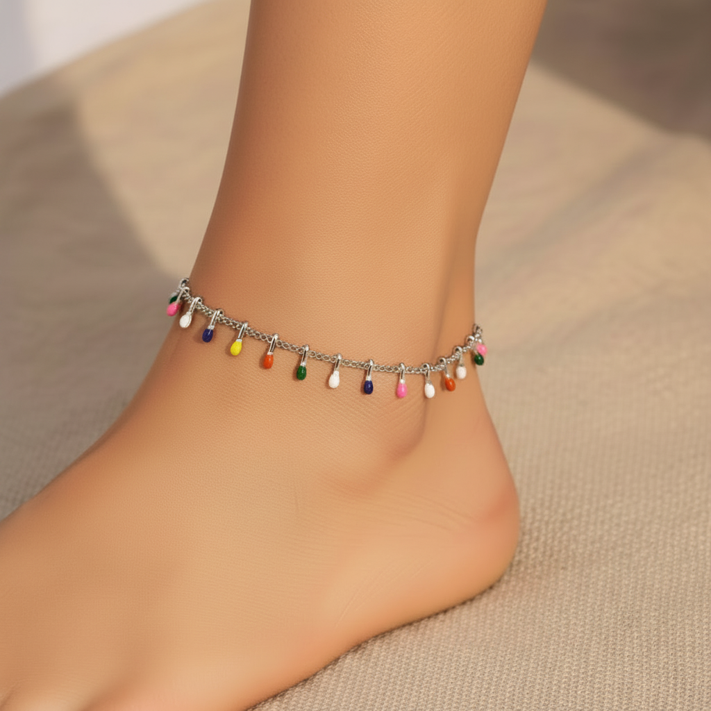 Colorful Bohemia Anklet in Gold-Plated Stainless-Steel