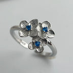 925 Sterling Silver Blue Flower Zircon Adjustable Ring