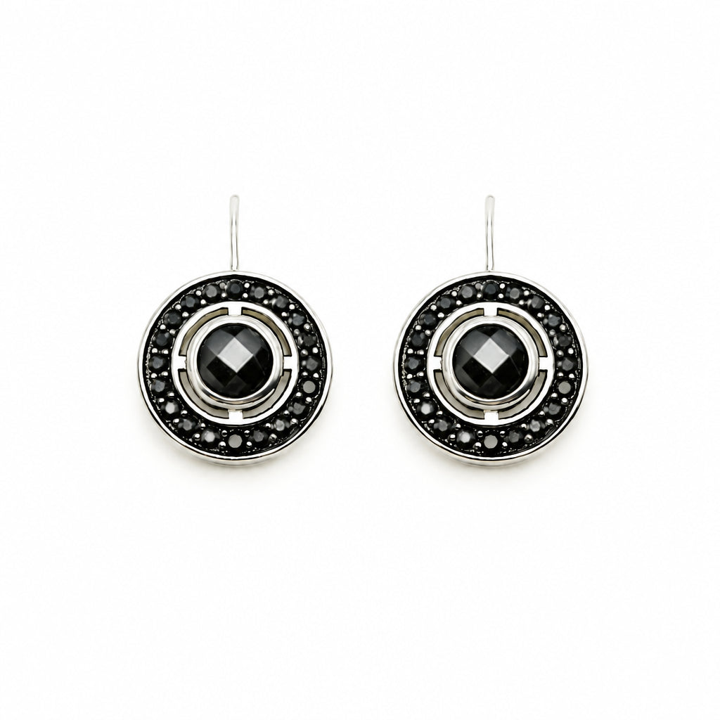 Round Drop Earrings In 925 Sterling Silver with Natural Zircons