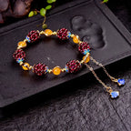 Pomegranate Fruit Blue Flower Tianhe Stone Beaded Strand Bracelet - Nature Inspired Unique