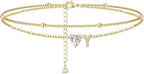 Initial 14K Gold-Plated Stainless-Steel Cubic Zirconia Heart Anklet