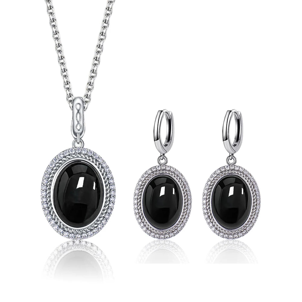 925 Sterling Silver Natural Moonstone Pendant & Earrings Set - Choose Your Stone
