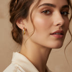 Gold Tone Copper Alloy Hoop Earrings with Blue Zircons
