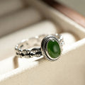 925 Sterling Silver Green Gemstone Adjustable Ring