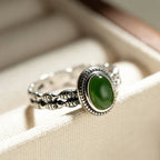 925 Sterling Silver Green Gemstone Adjustable Ring
