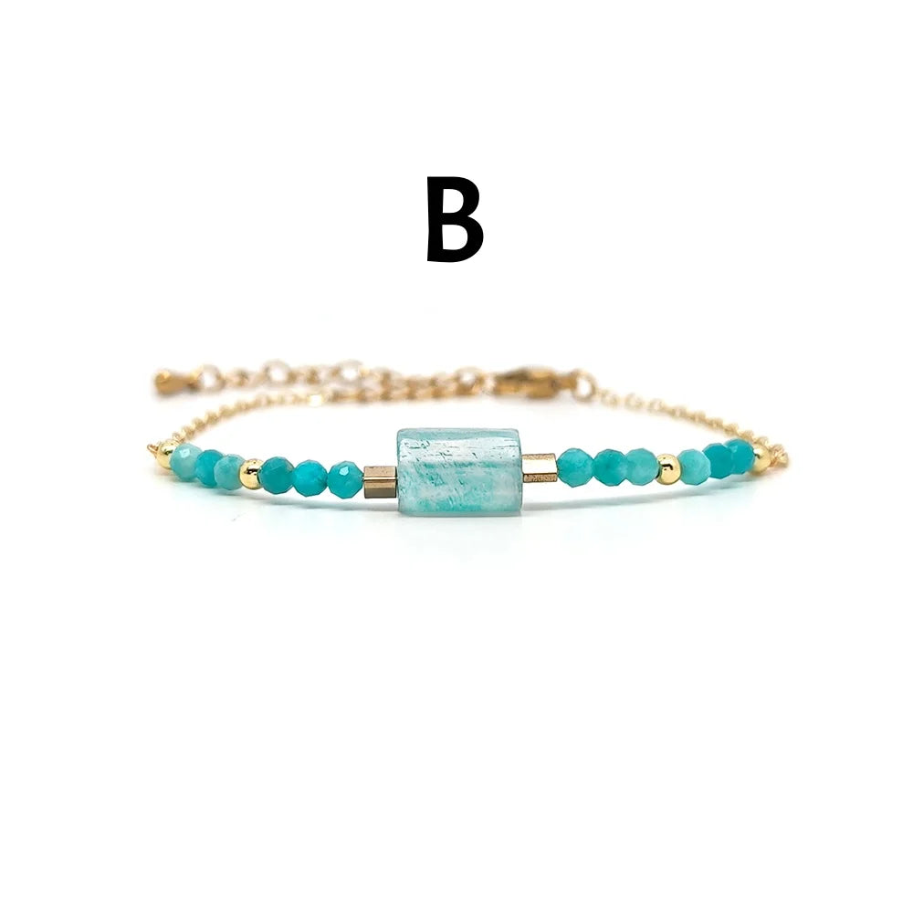 Boho Bracelet with Natural Turquoise & Amazonite Beads & Gold-Plated Copper Chain