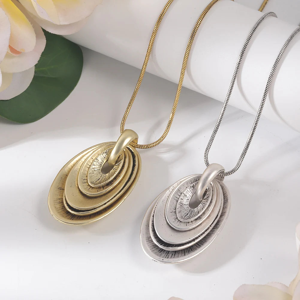 Oval Pendant Necklace & Earrings Set in Alloy - Bold Statement