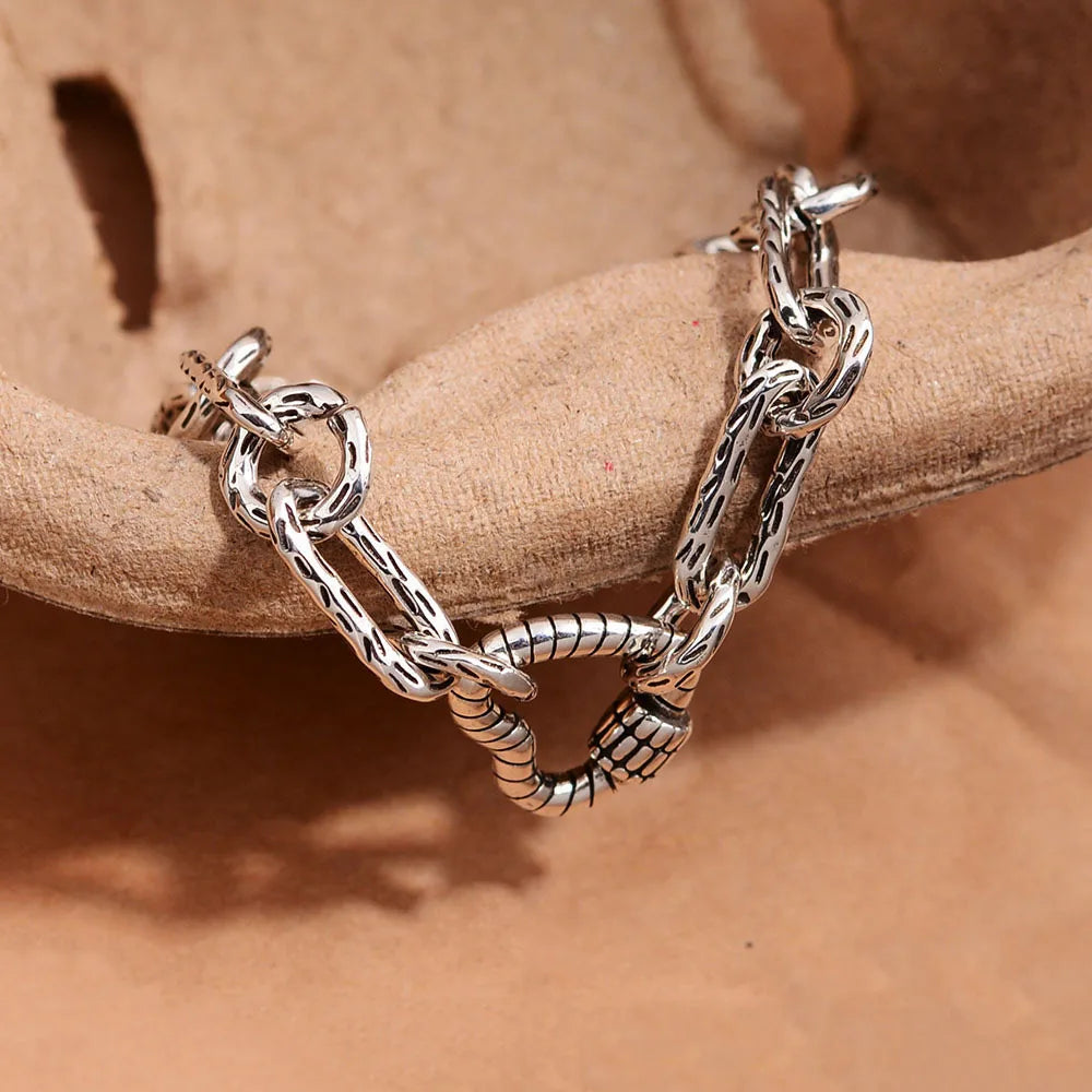 925 Sterling Chunky Silver Chain Link Heart Bracelet