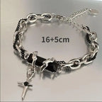 Retro Black Zircon Star Chain Stainless Steel Punk Bracelet