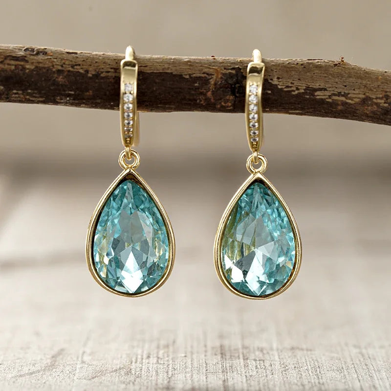 Ocean Blue Cubic Zirconia Cooper Drop Earrings
