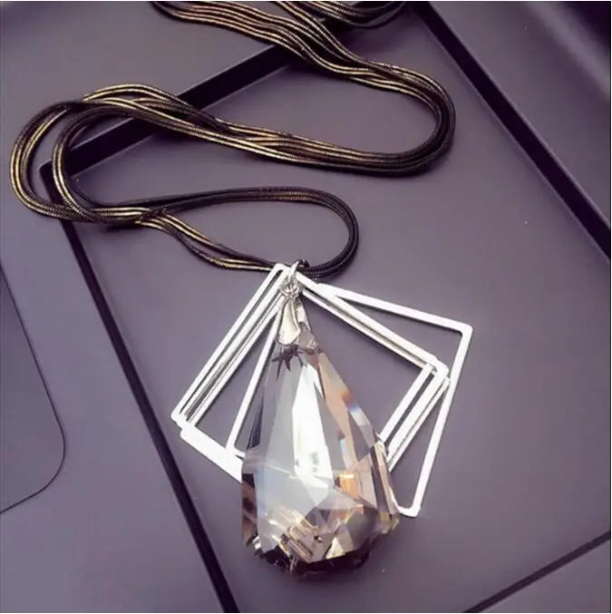 Bold Long Statement Necklace with Oversized Crystal Pendant - Choose Yours