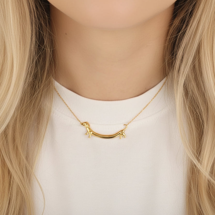 18K Gold Plated Zinc Alloy Dachshund Sausage Dog Necklace