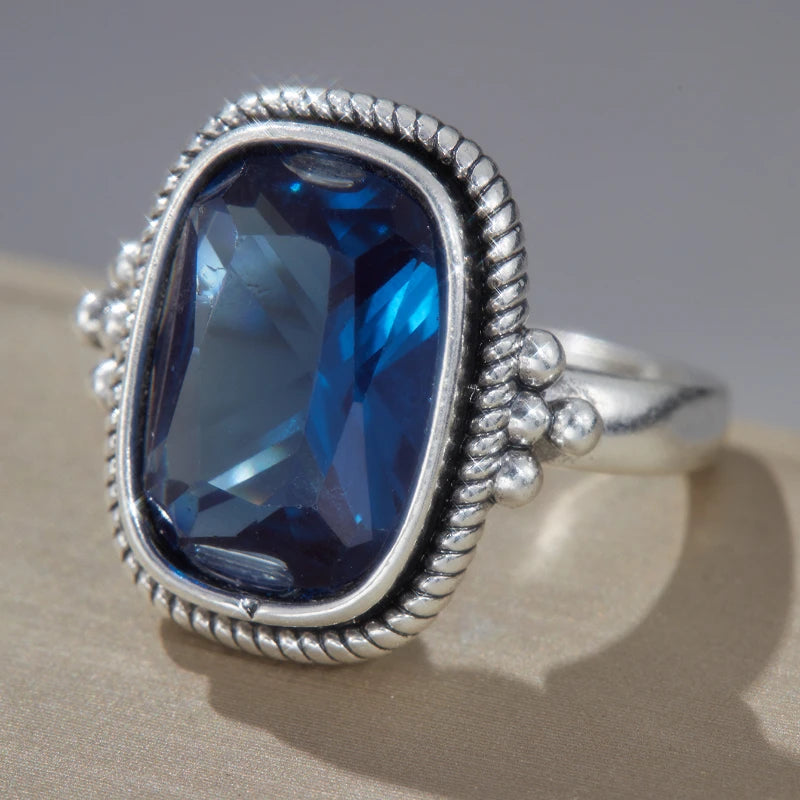 Vintage Inspired Zink Alloy Ring with Large Zircon Stone