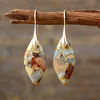 Bohemia Gold Plated Multicolored Natural Stone Leaf Drop Earrings