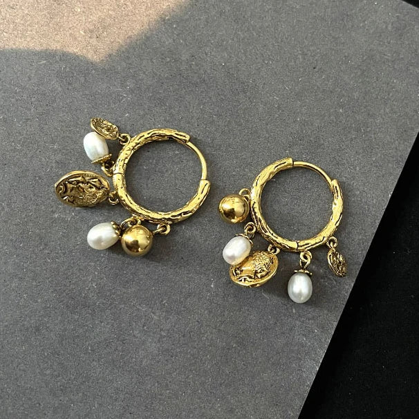 Faux Pearl Bead Hoop Earrings in 925 Sterling Silver