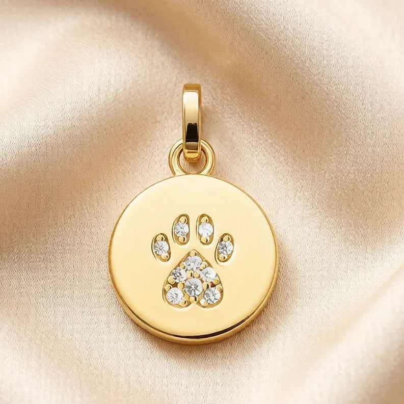 Gold Plated 925 Sterling Silver CZ Stones Dog Footprint Paw Pendant