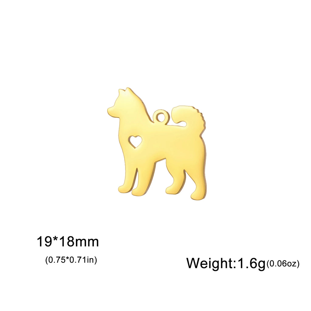 Covered Stainless Steel Dog & Wolf Charms with Cutout Hearts - For Bracelets & Necklaces