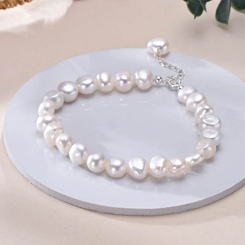 Genuine Freshwater White Pearl Bracelet in 925 Sterling Silver