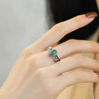 925 Sterling Silver Adjustable Green Cabochon Stone Ring