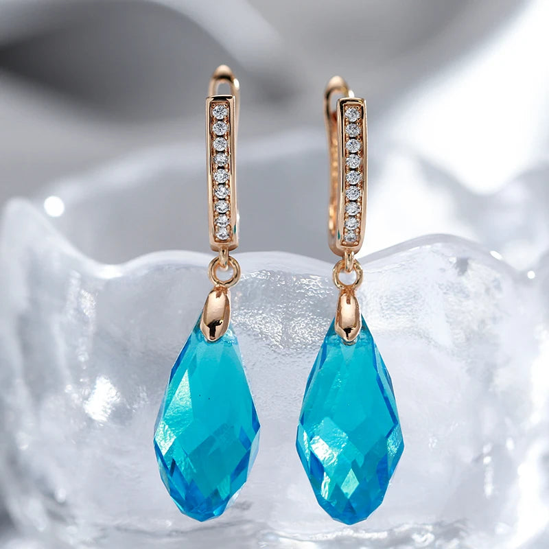 Rose Gold-Plated Copper Drop Earrings with Natural Zircon Stones