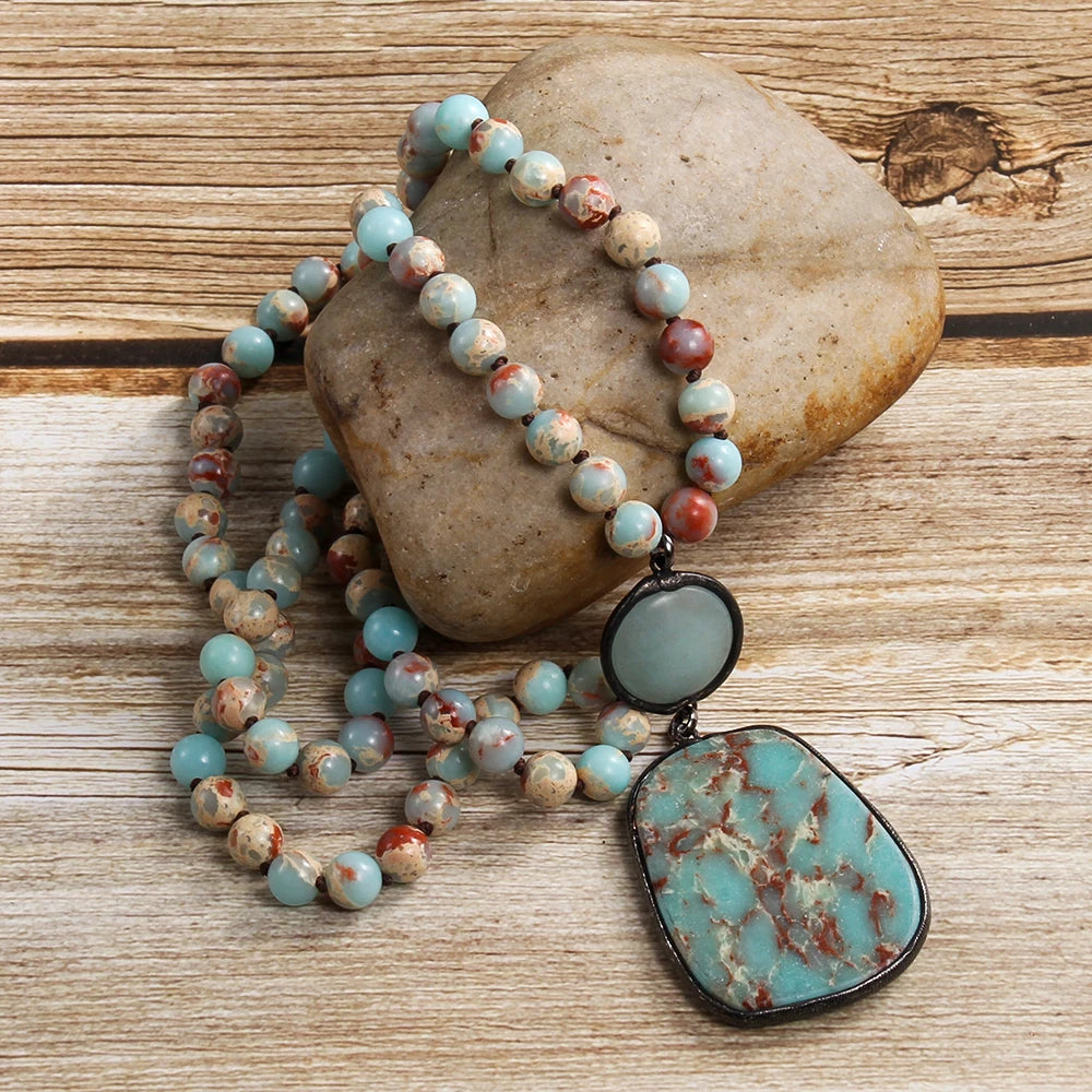 Bohemian Natural Bead Stone Necklace in Zinc Alloy