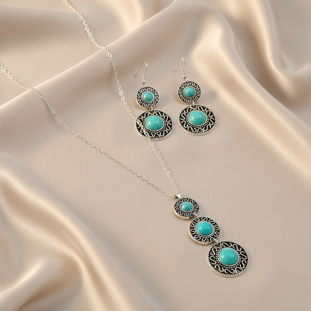 Alloy Sets of Bohemian Turquoise Earrings & Necklaces