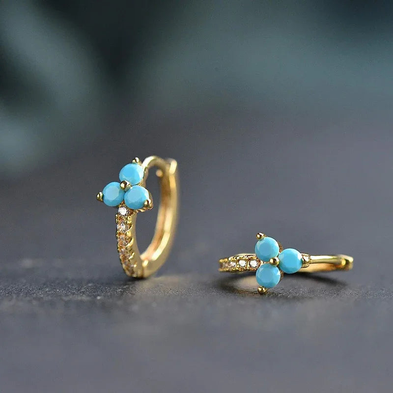Dainty Three-Petal Ceramic Flower Hoop Earrings