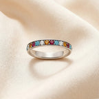 Channel Band Ring in 925 Sterling Silver with Colorful Zircons