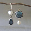 Bohemian Faux Pearl & Blue Stone Dangle Earrings in Alloy