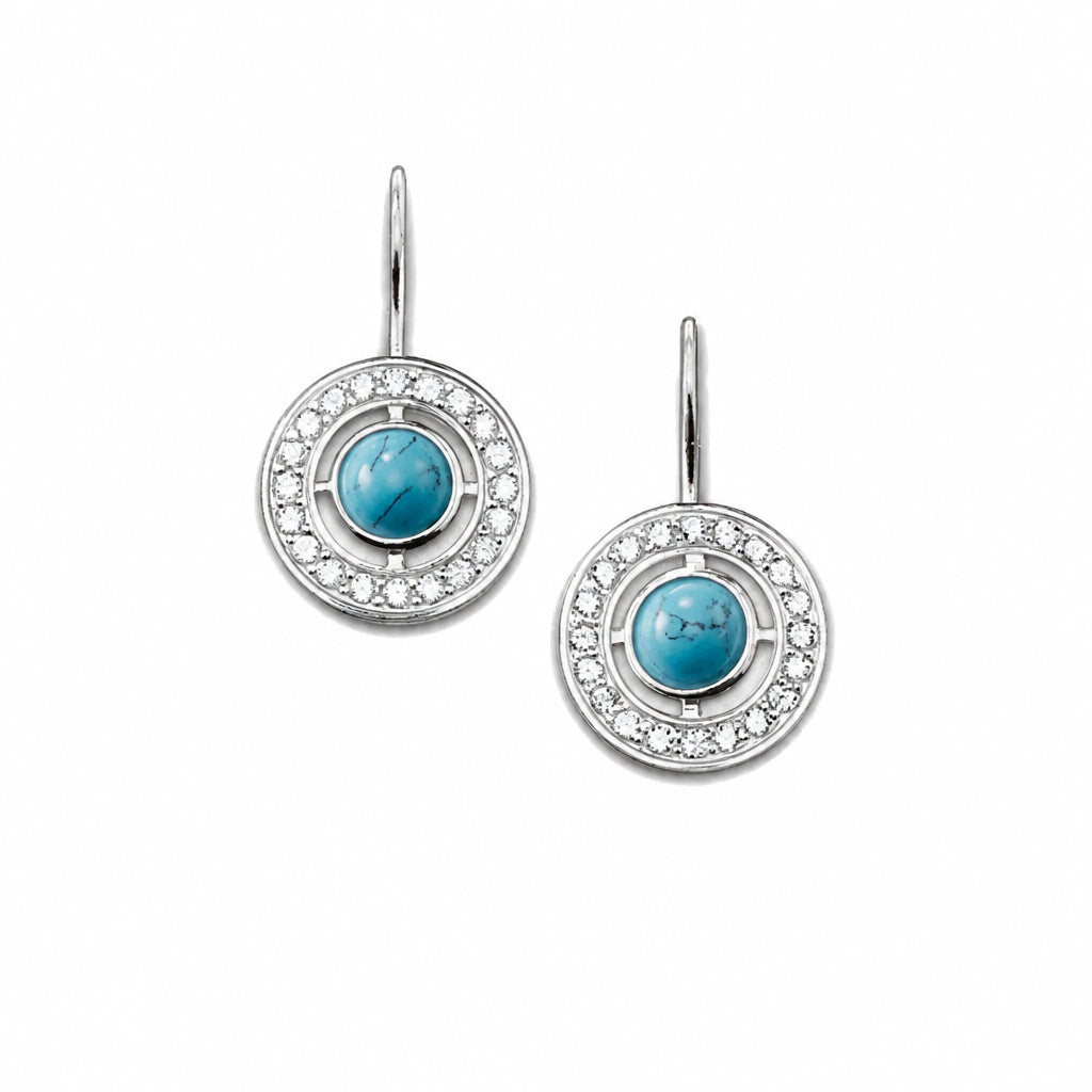 Round Drop Earrings In 925 Sterling Silver with Natural Zircons