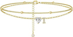 Initial 14K Gold-Plated Stainless-Steel Cubic Zirconia Heart Anklet
