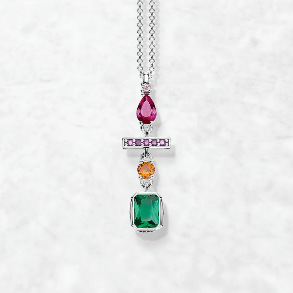 Geometric Colorful Pendant in 925 Sterling Silver with Zircon Stones