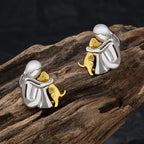 Two Tone Girl & Dog Hug Jewelry Set: Necklace & Earrings, Zinc Alloy