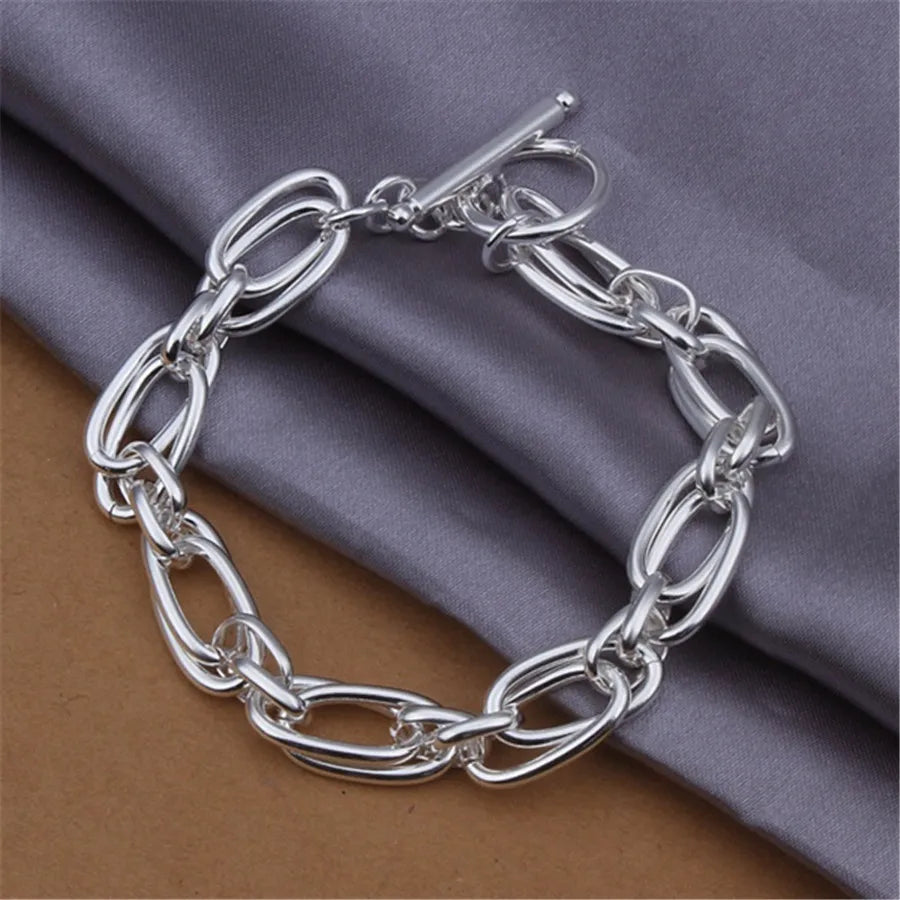 Multi Chain Link Charms Bracelet in 925 Sterling Silver