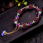 Pomegranate Fruit Blue Flower Tianhe Stone Beaded Strand Bracelet - Nature Inspired Unique