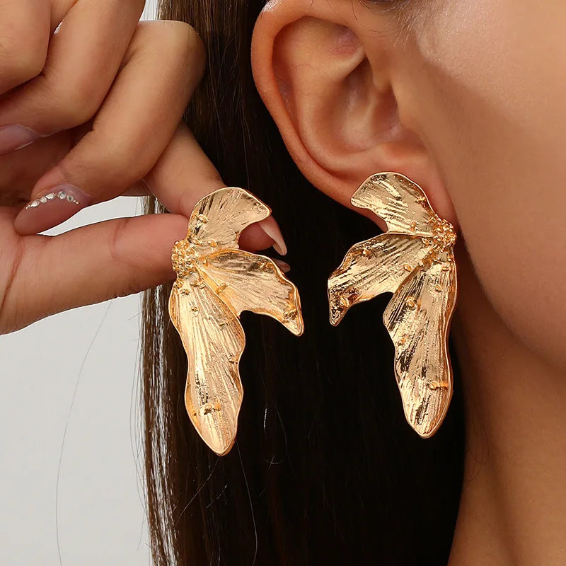 Bold Geometric Half-Flower Alloy Stud Earrings