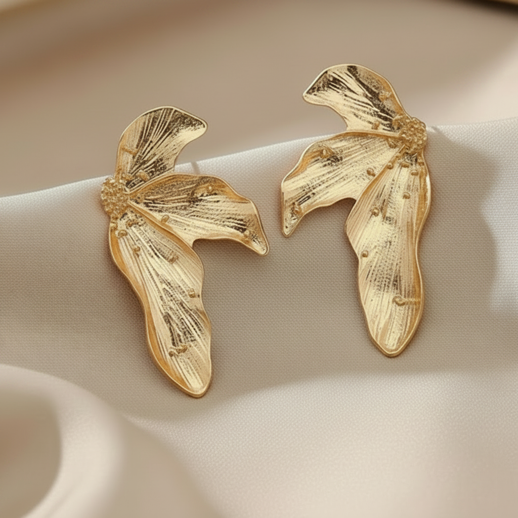 Bold Geometric Half-Flower Alloy Stud Earrings